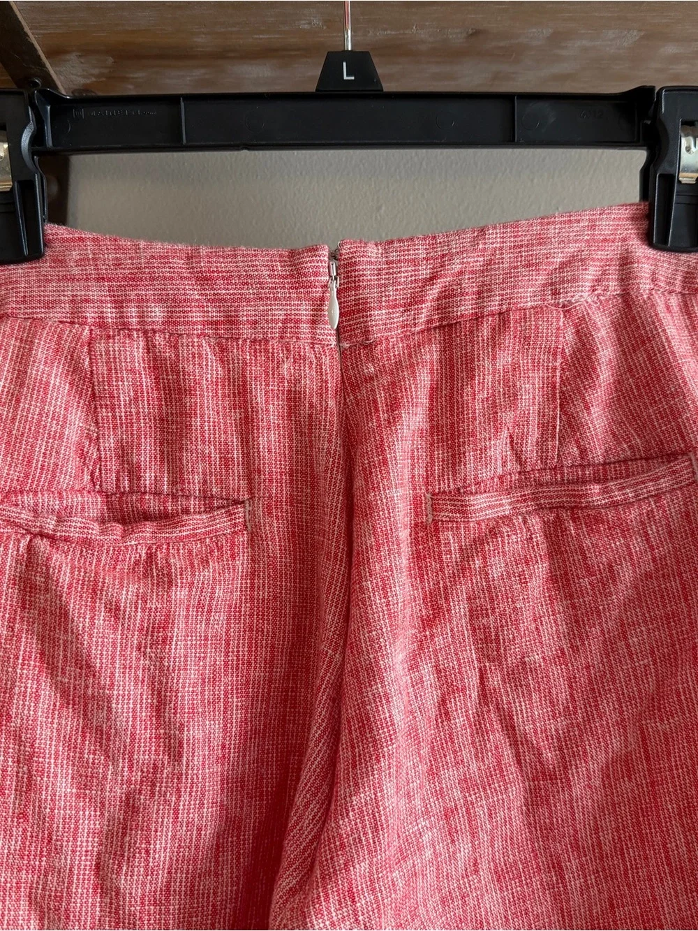 Banana Republic Women's Striped Red High-Waist Button Detail Linen Pants Size 0